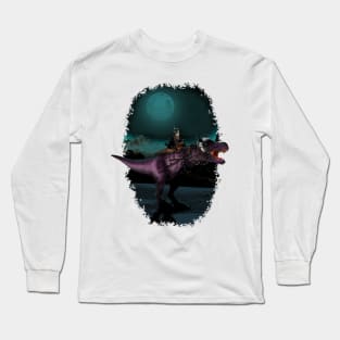 Cat Riding A T Rex Science Fiction Style Long Sleeve T-Shirt